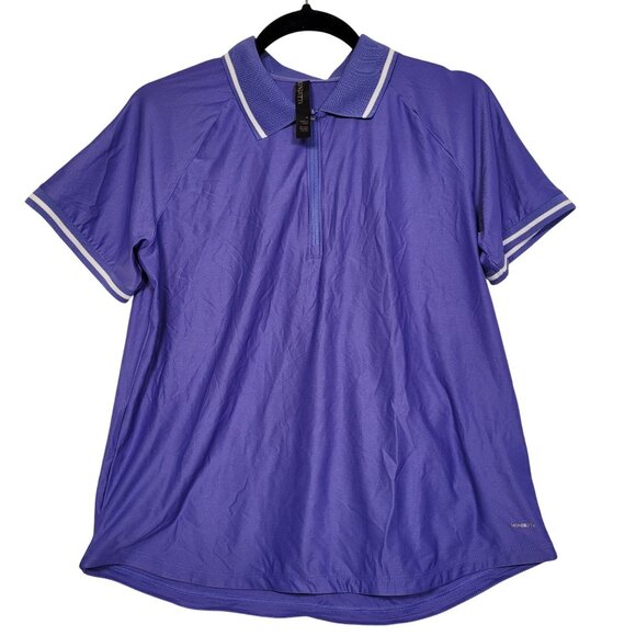 Mondetta Women's Active 1/4-Zip Short Sleeve Mesh Polo Shirt Blue Size Medium - Picture 1 of 11